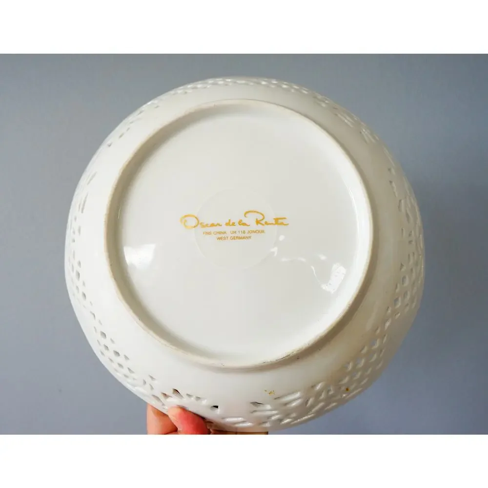 Vintage Oscar De La Renta Jonquil Floral Reticulated Serving Bowl West Germany